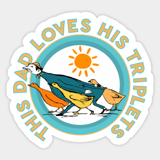 This Dad Loves His Triplets With Colorful Ducks Vintage Edward Lear Illustration Sticker